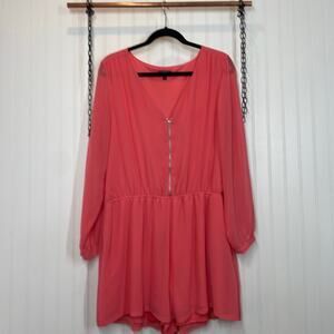 Express Pink V-Neck Zip Front Long Sleeves Romper Size XL